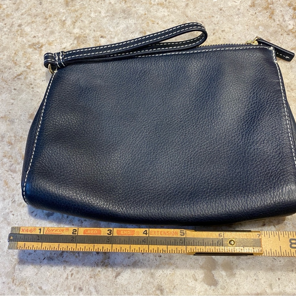 Navy Leather Wristlet Clutch